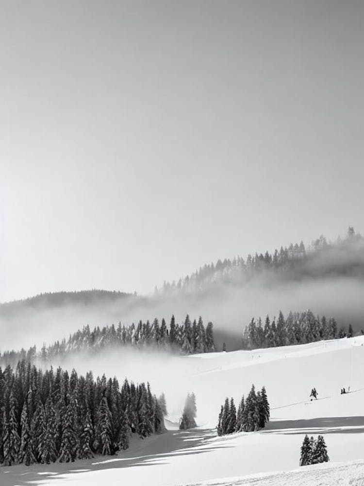 La Clusaz, France Black And White Skiing Poster