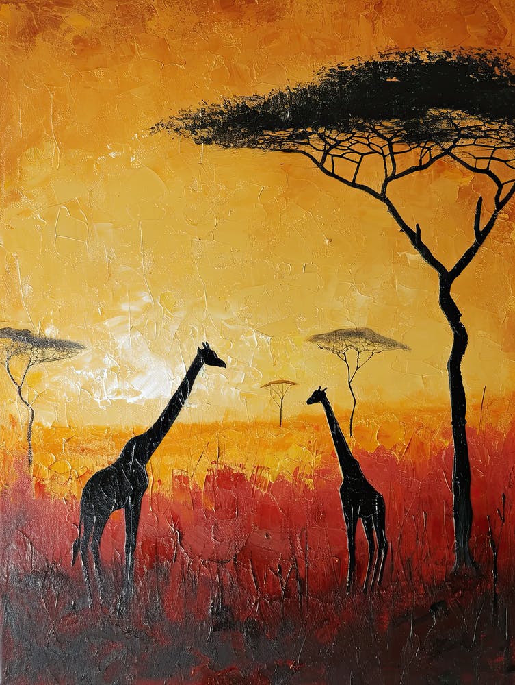 Giraffes At Sunset, Africa