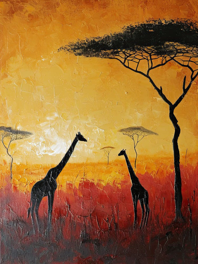 Giraffes At Sunset, Africa