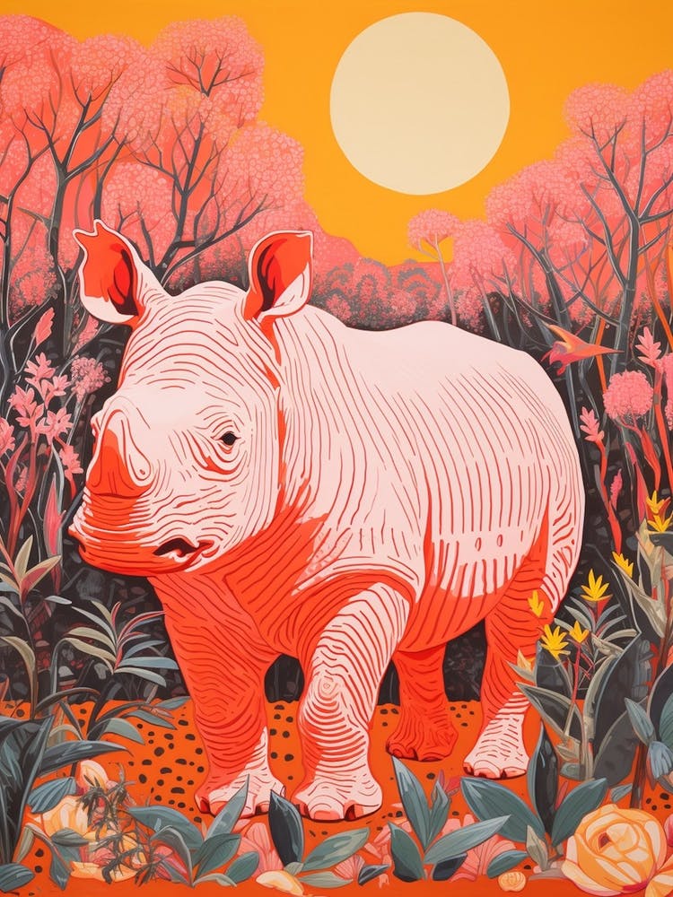 Rhino In The Plants Warm Tones 3
