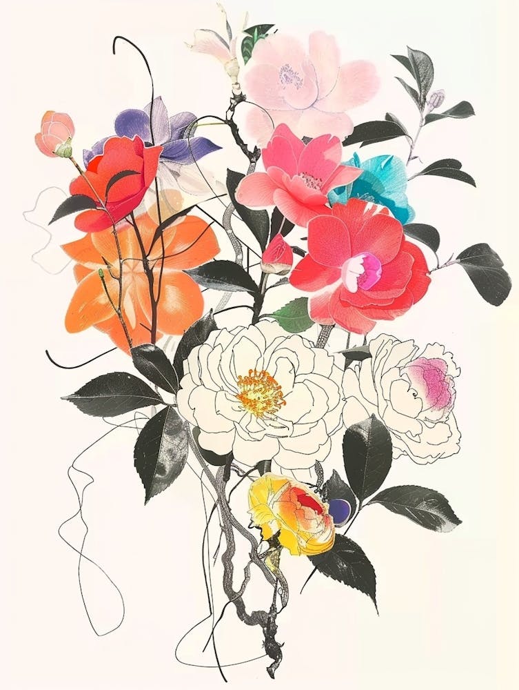 Camellia 2 Collage Flower Bouquet
