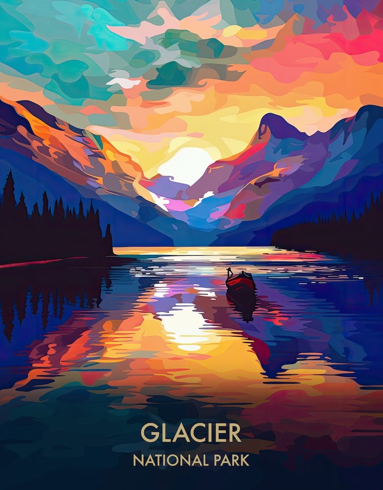 Glacier National Park Travel Poster Illustration Style 6