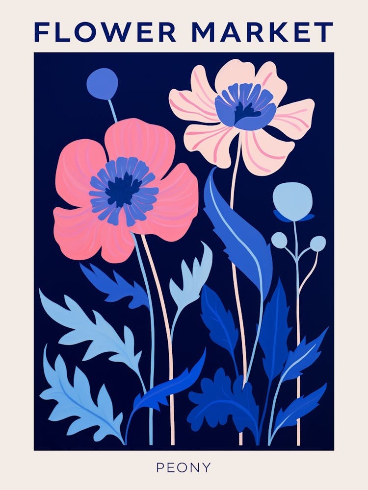 Blue Flower Market Poster Peony 2