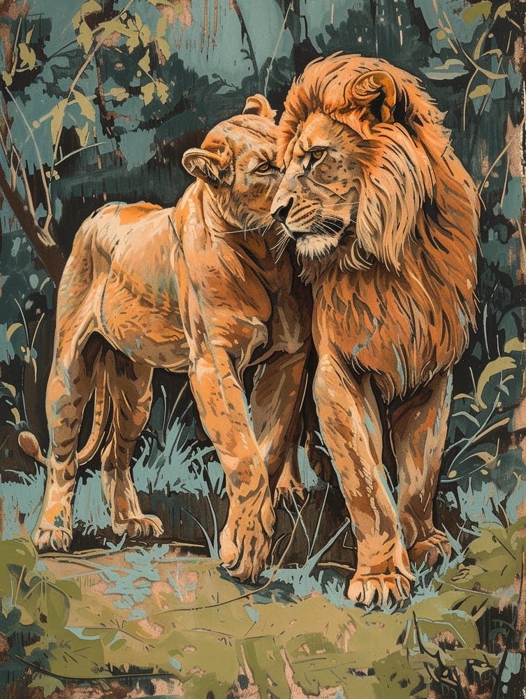 African Lion Relief Illustration Rituals 4
