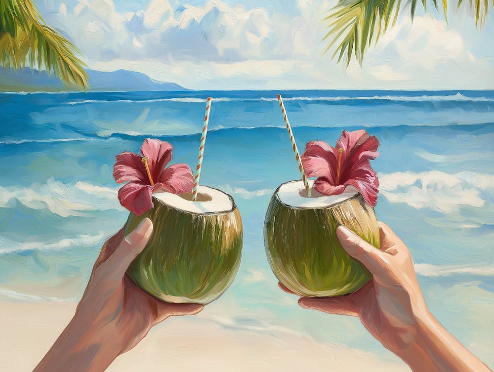 Two Coconuts On The Beach