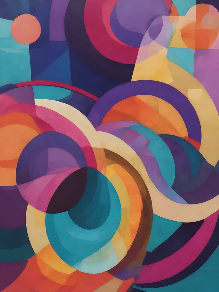 Slide - Abstract Art Deco Geometric Shapes Oil Painting Modernist Picasso Inspired Bold Gold Green Turquoise Red Face Visionary Fantasy Style Wall Decor Surrealism Trippy Cool Room Art Invoke Psychedelic