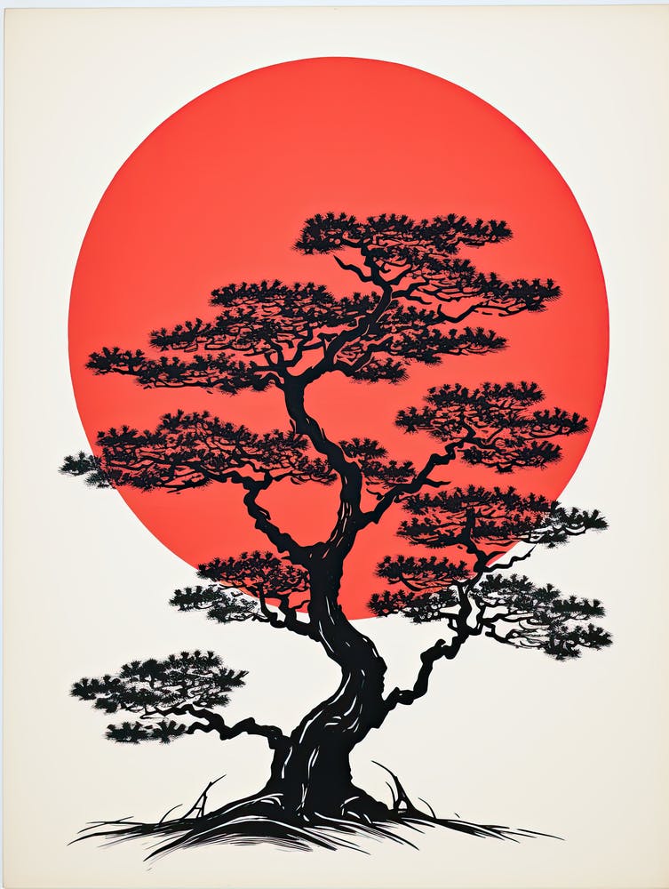 Bonsai Tree Vintage Retro Japan Poster