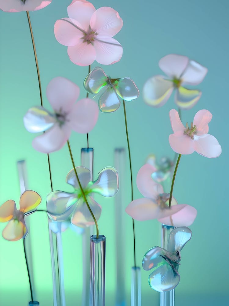 Pastel Flowers In Vases