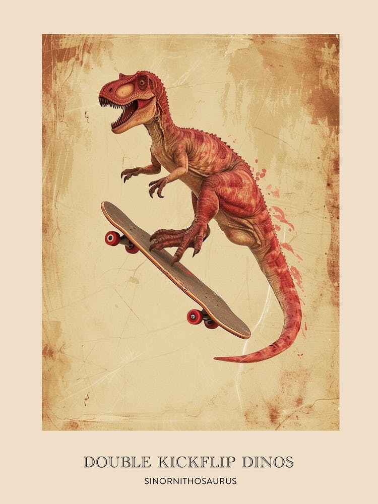 Sinornithosaurus Vintage Dinosaur Poster 1