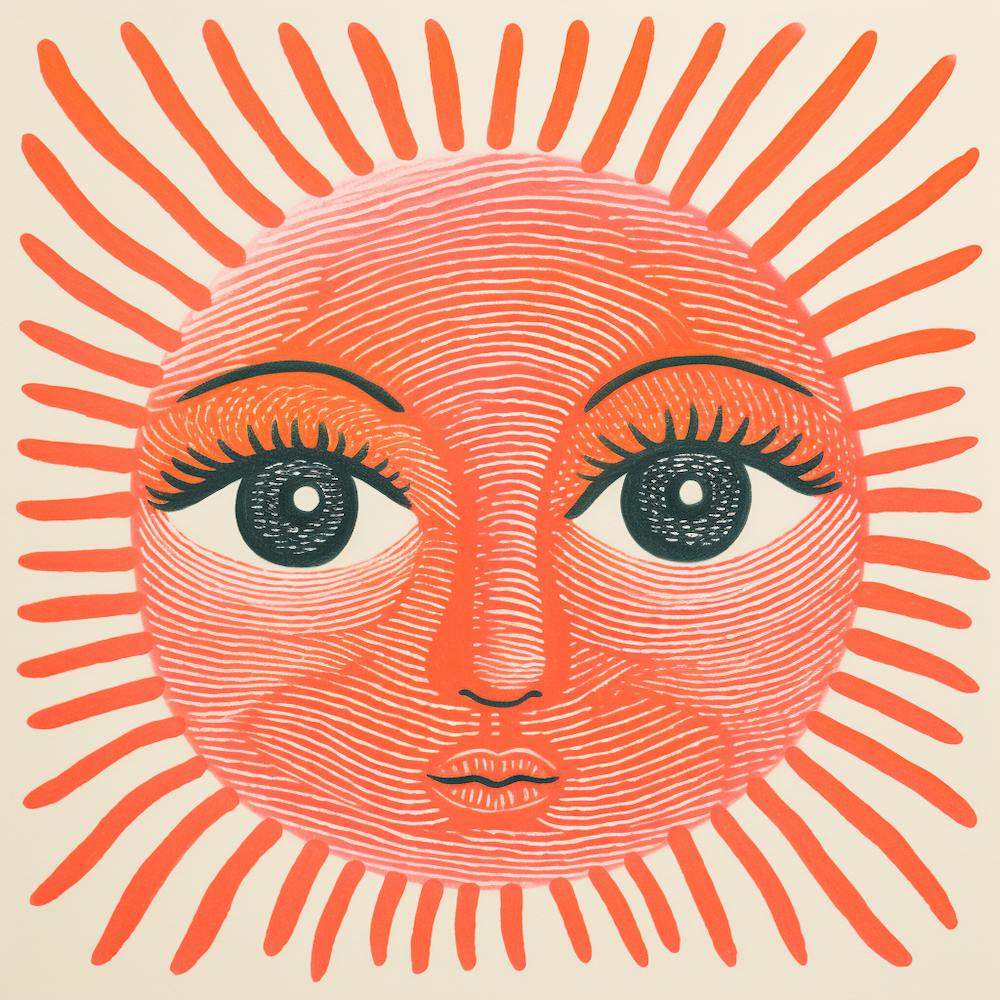 Modern Illustration Mystical Smiling Sun Print