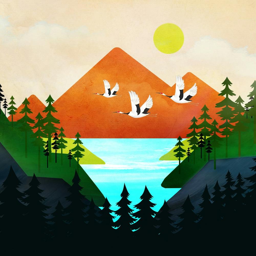 Schöner Flug über den friedlichen Bergsee