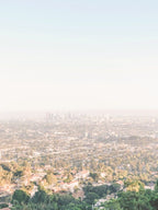 Los Angeles, USA I Panoramic view of LA skyline and downtown at sunset from Griffith Observatory to the retro vintage photography neutral pastel aesthetic of summer light in Hollywood Hills nature countryside
