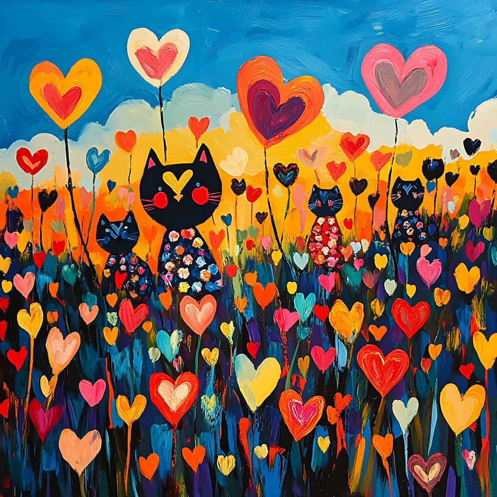 Abstract painting of a cat in a flower field 9