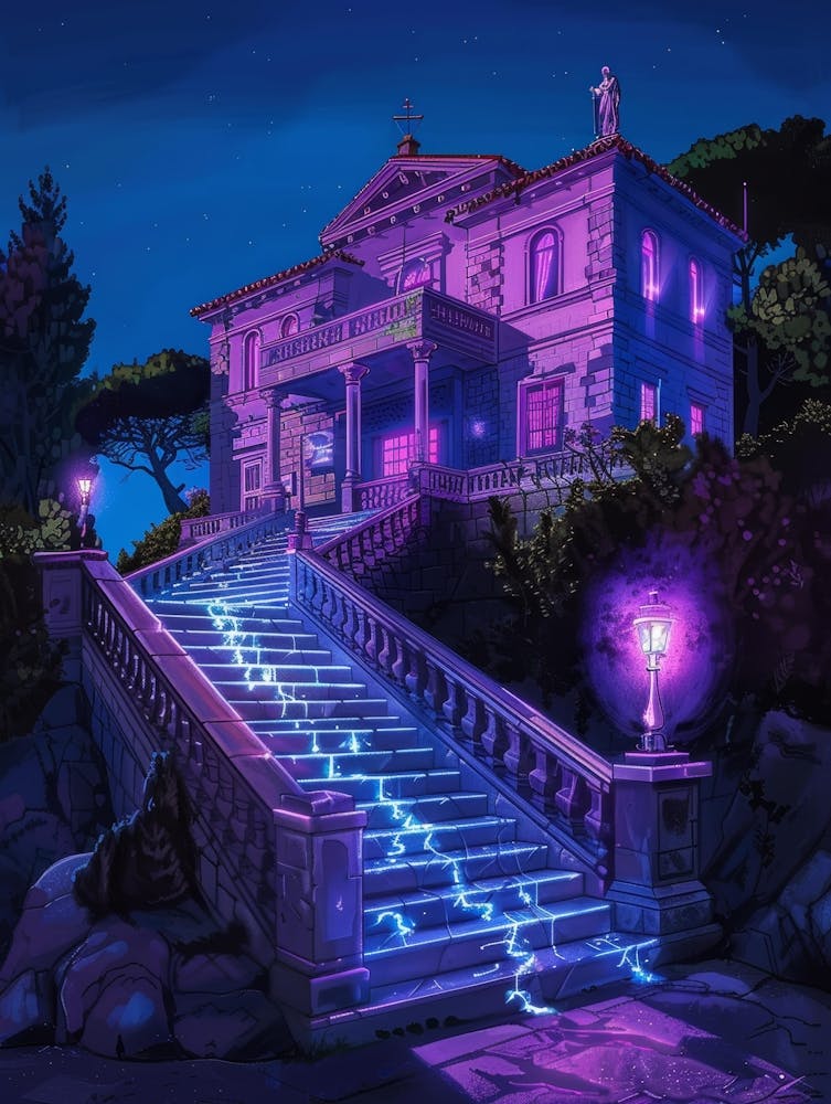 Purple House At Night