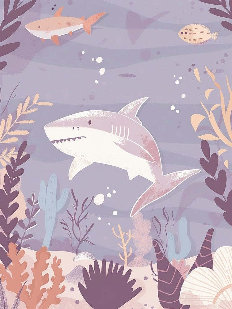 Purple Shark In The Waves Illustration 1