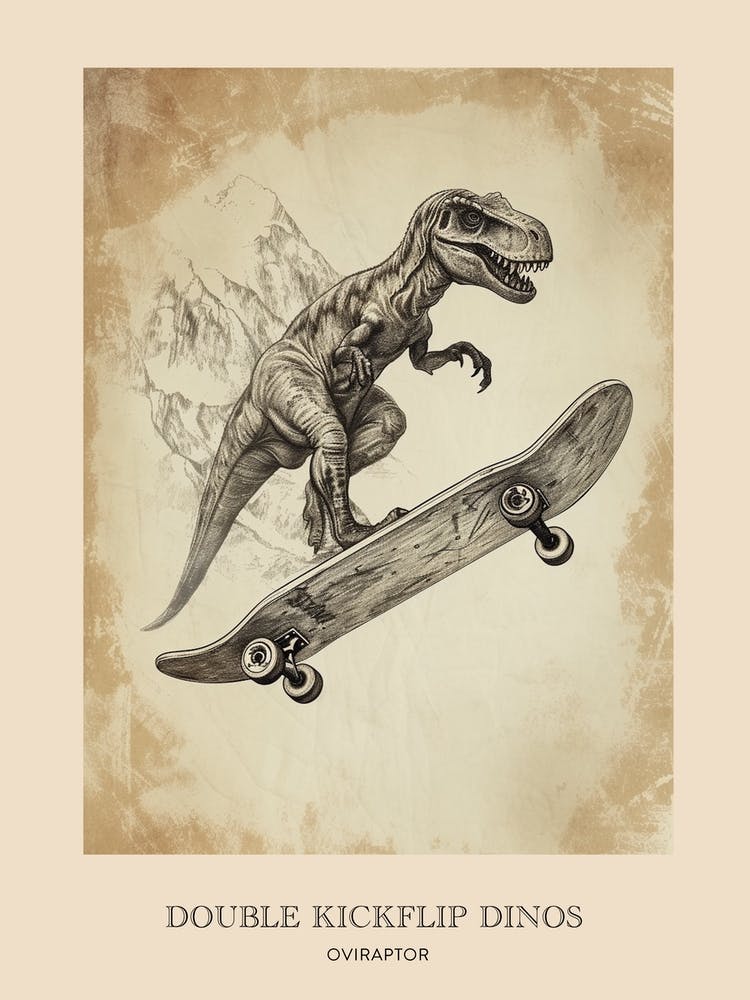 Oviraptor Vintage Dinosaur Poster 1