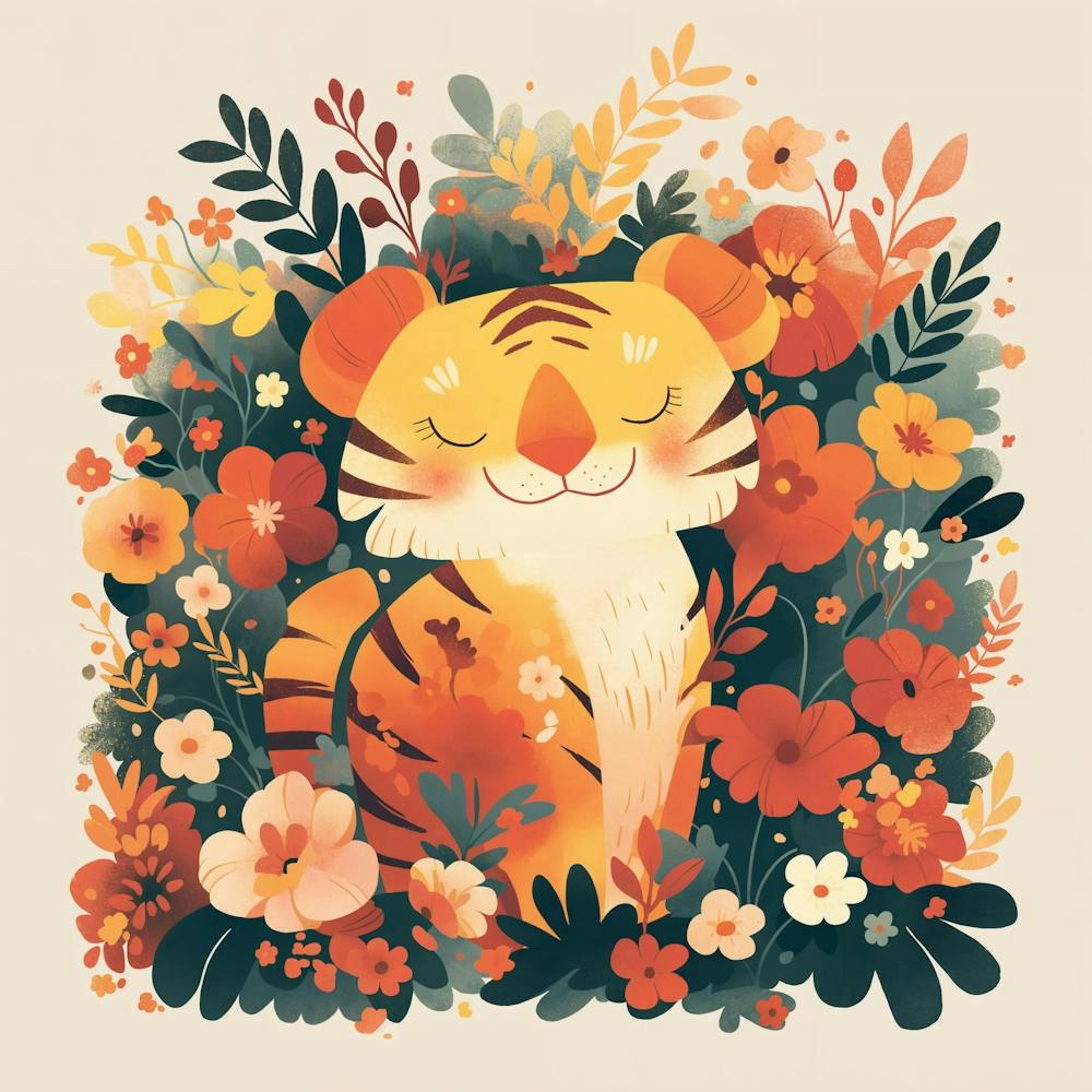 Tiger In Flowers 2