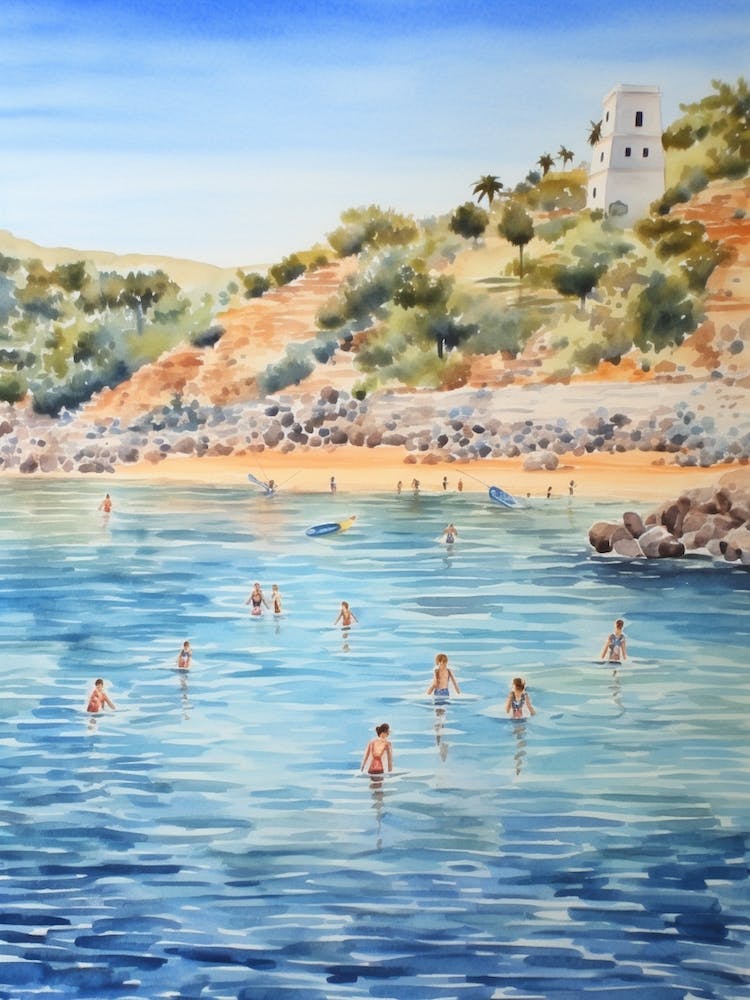 Swimming In Skiathos Greece 2 Watercolour