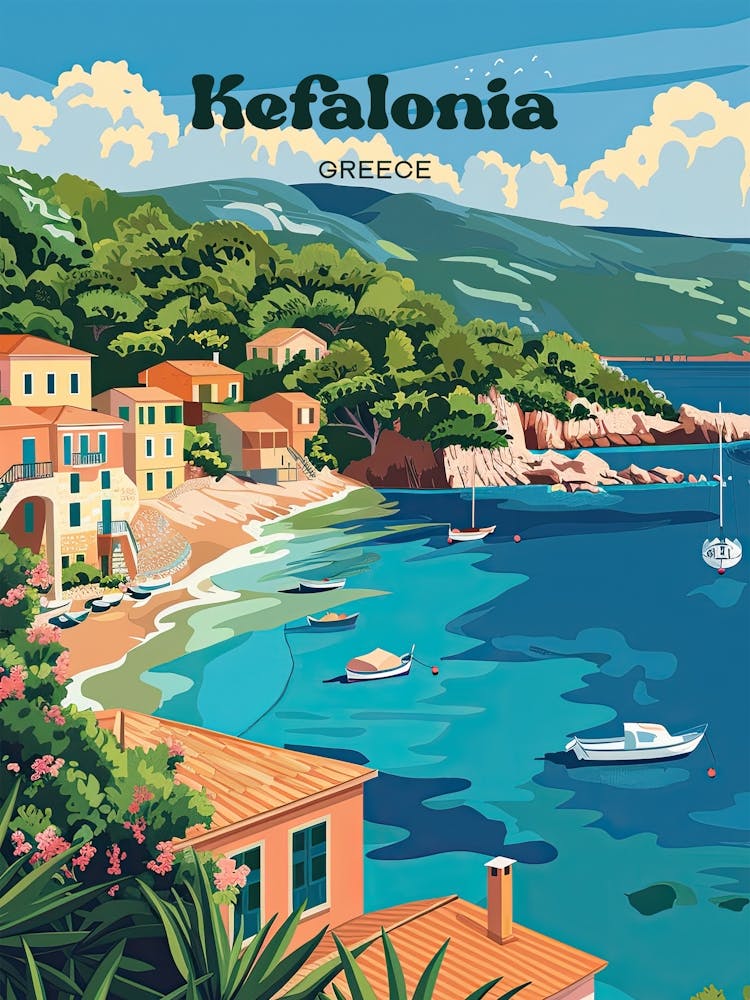 Kefalonia Greece Island Holiday Travel Art Illustration