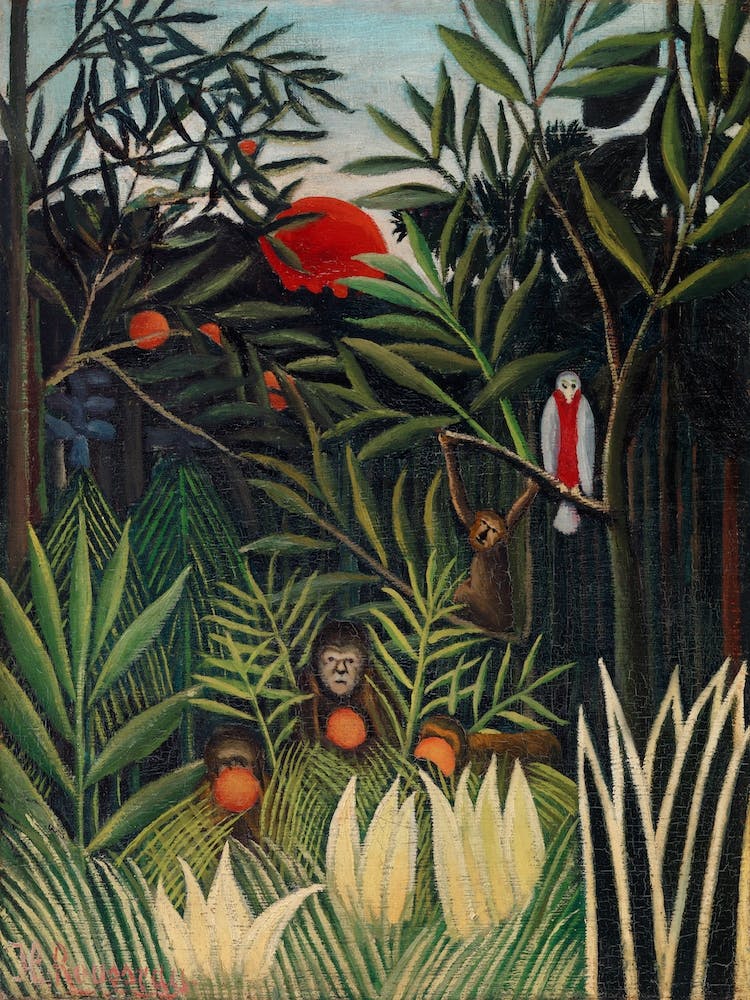 Monkeys And Parrot In The Virgin Forest, Henri Rousseau 