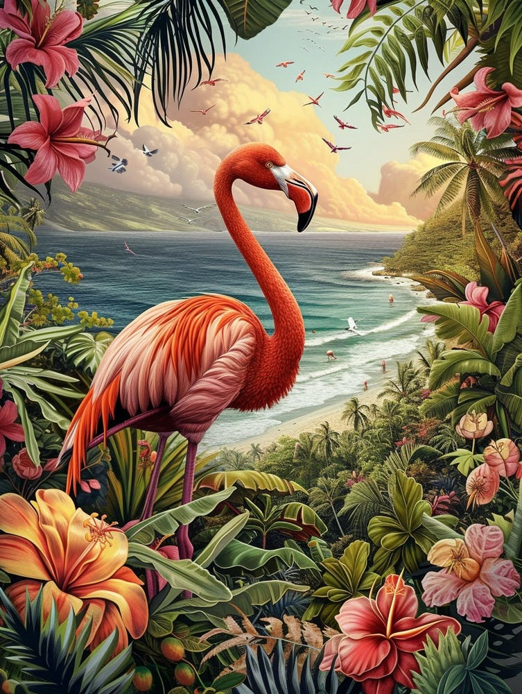 Greater Flamingo Greece Tropical Illustration 7