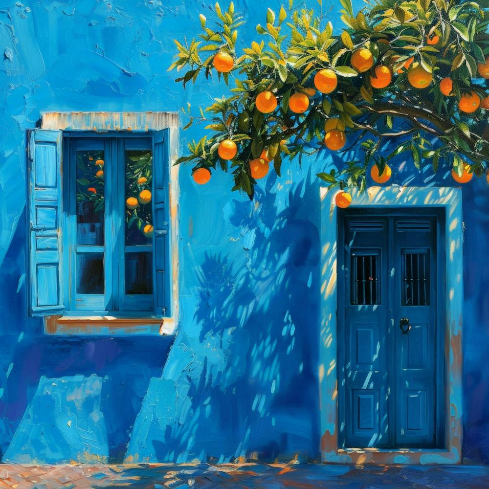 Oranges On A Blue House