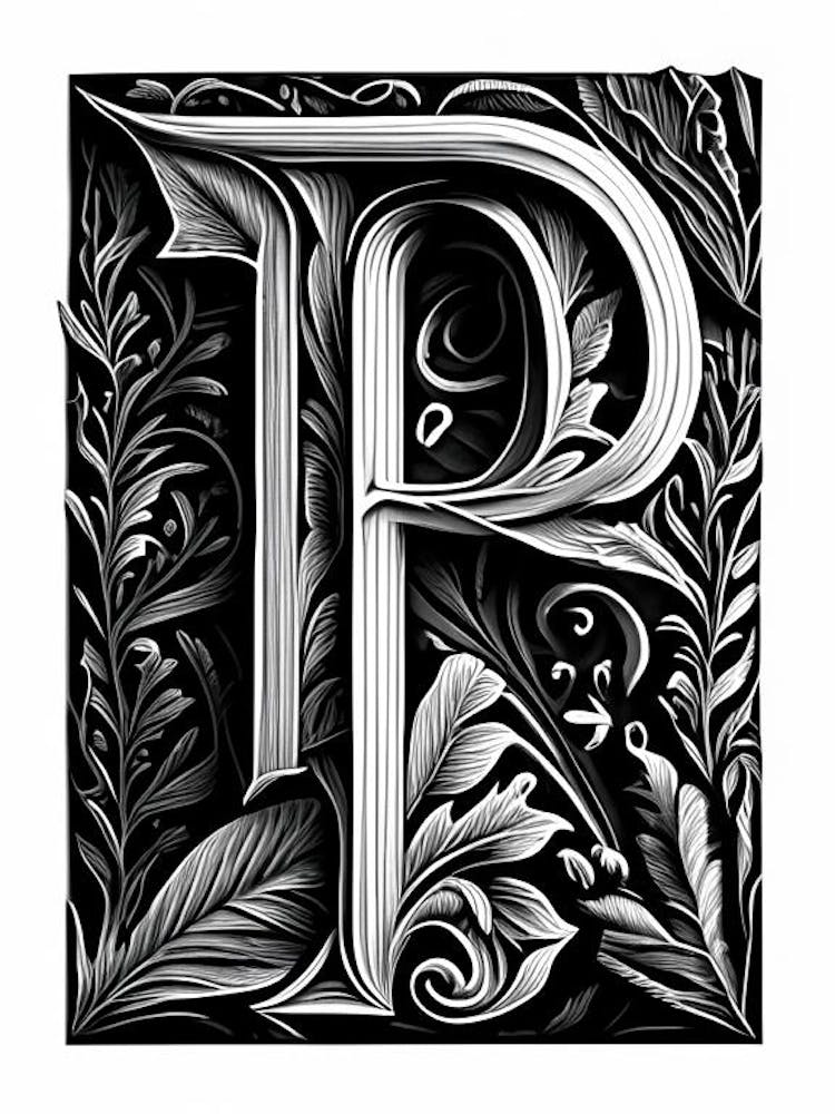 P, Letter, Alphabet Linocut 1