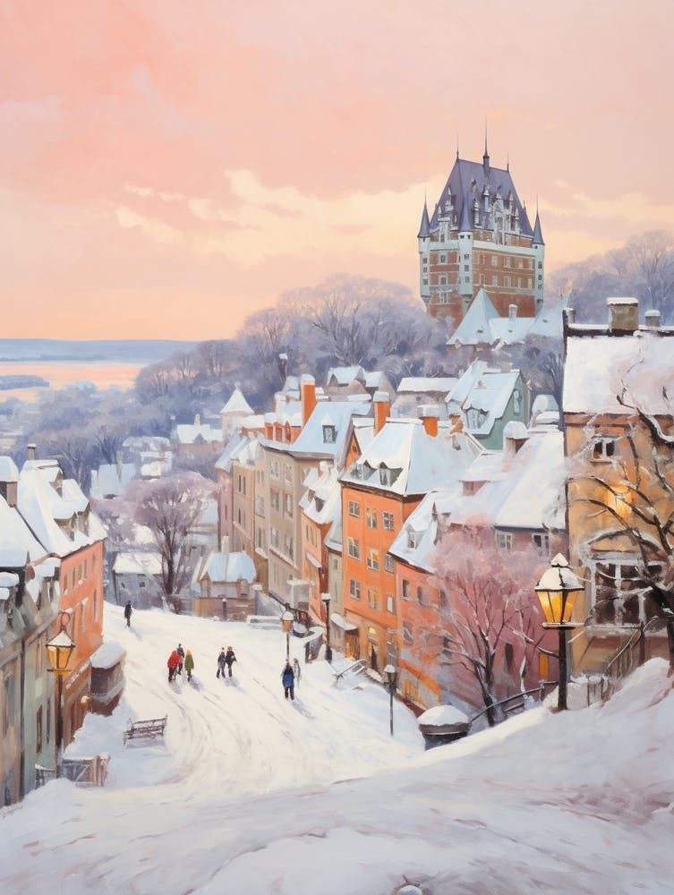 Dreamy Winter Painting Quebec City Canada 3
