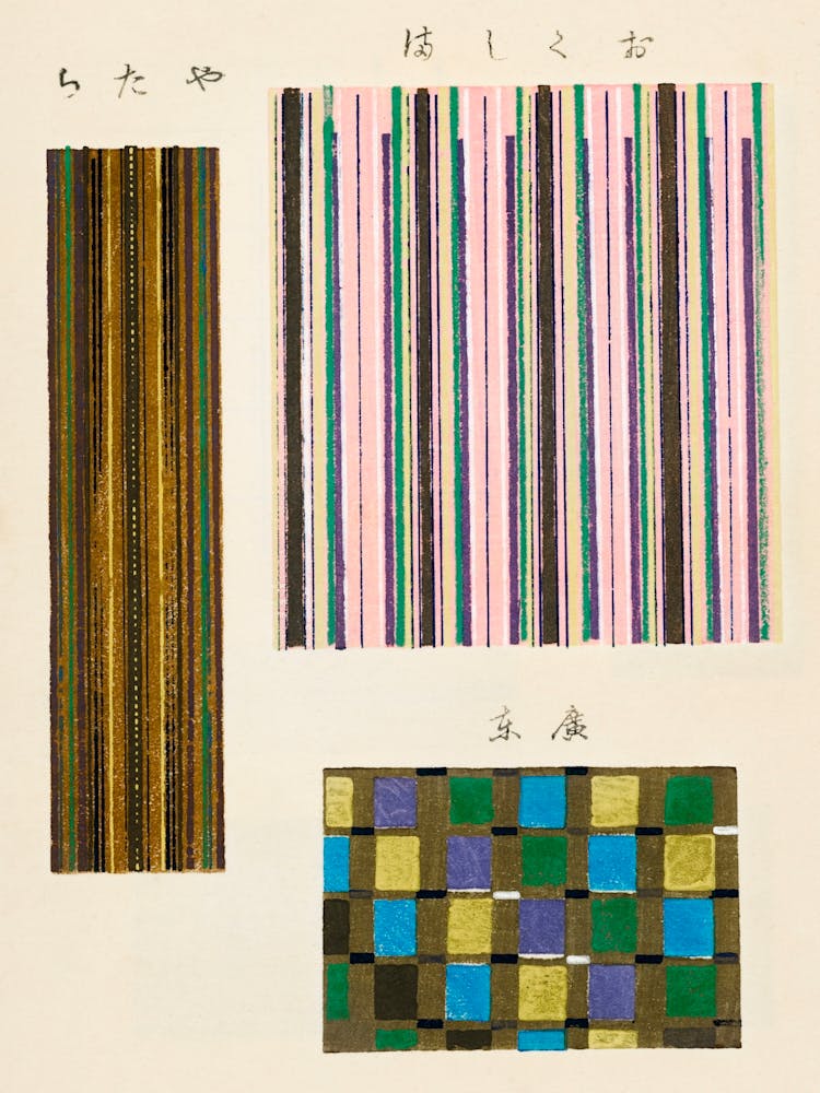 Vintage Ukiyo-e Woodblock Print Of Japanese Textile, Shima Shima, Furuya Korin (217)