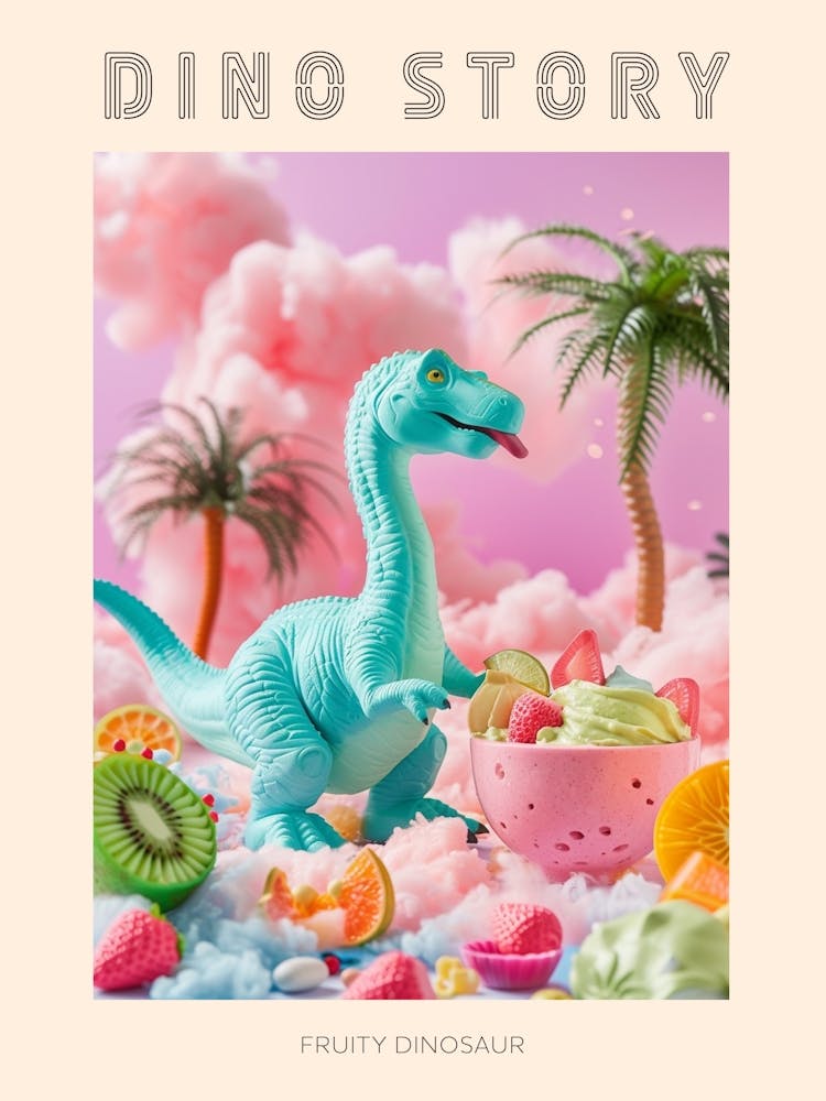Toy Dinosaur With A Smoothie & Fruits 2 Poster