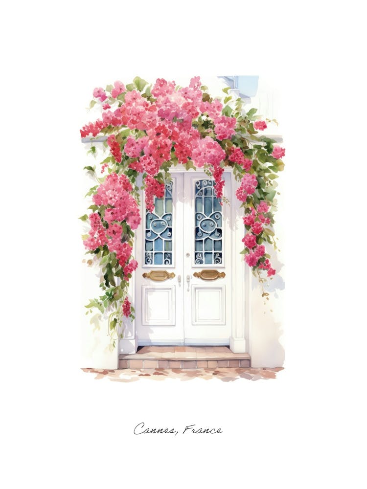 Cannes, France   Mediterranean Doors Watercolour Painting 2 Poster
