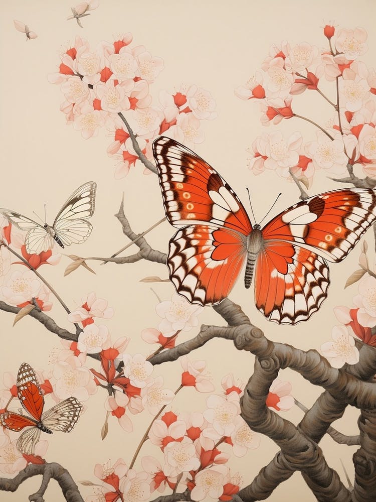 Butterflies In The Branches Japanese Style Painting 2
