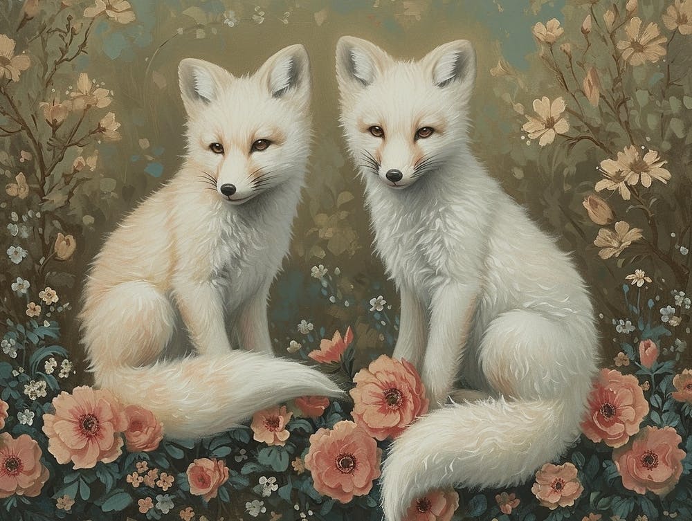 Floral Animal Illustration Arctic Fox 3