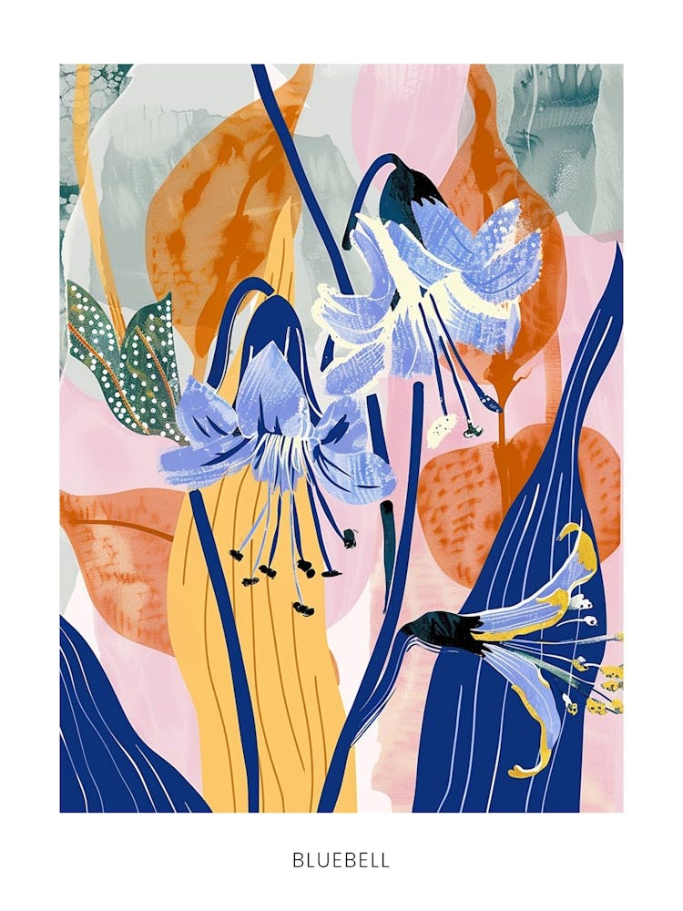 Colourful Flower Illustration Poster Bluebell 3
