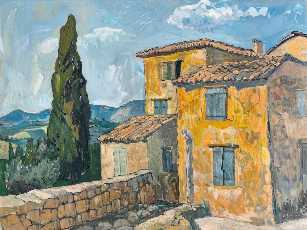 Serene Settlement Painting Inspired By Paul Cezanne