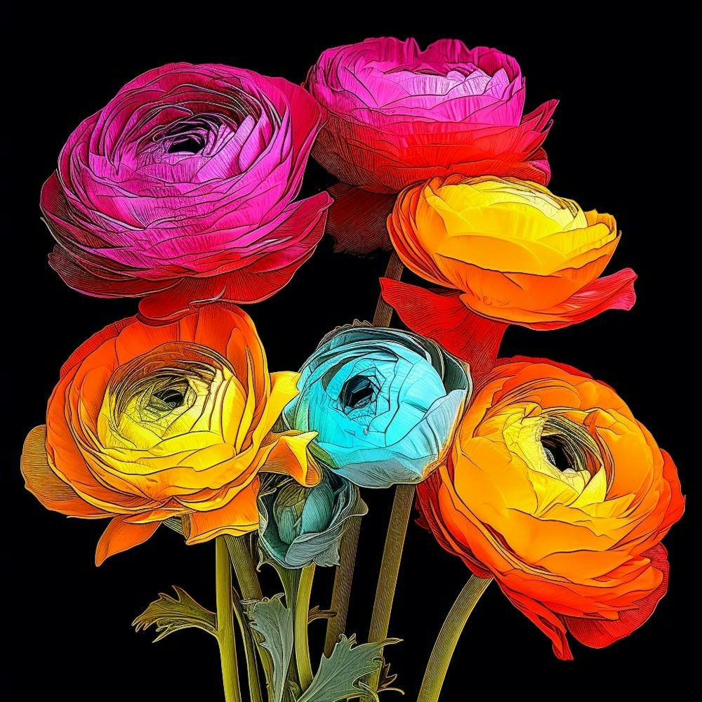 Andy Warhol Style Pop Art Flowers Ranunculus 1 Square