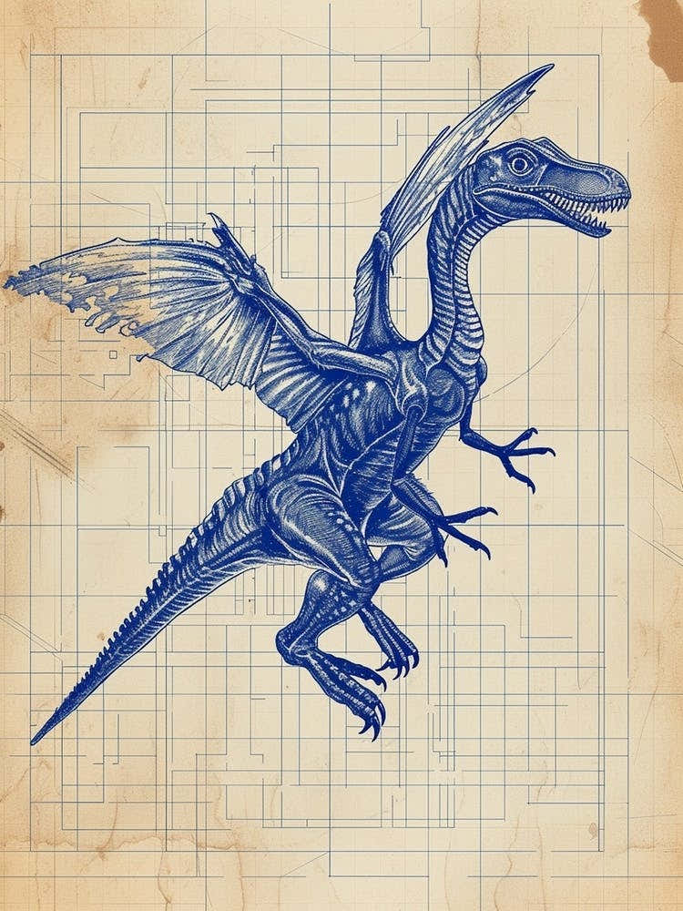 Protarchaeopteryx Dinosaur Blue Print Sketch 3