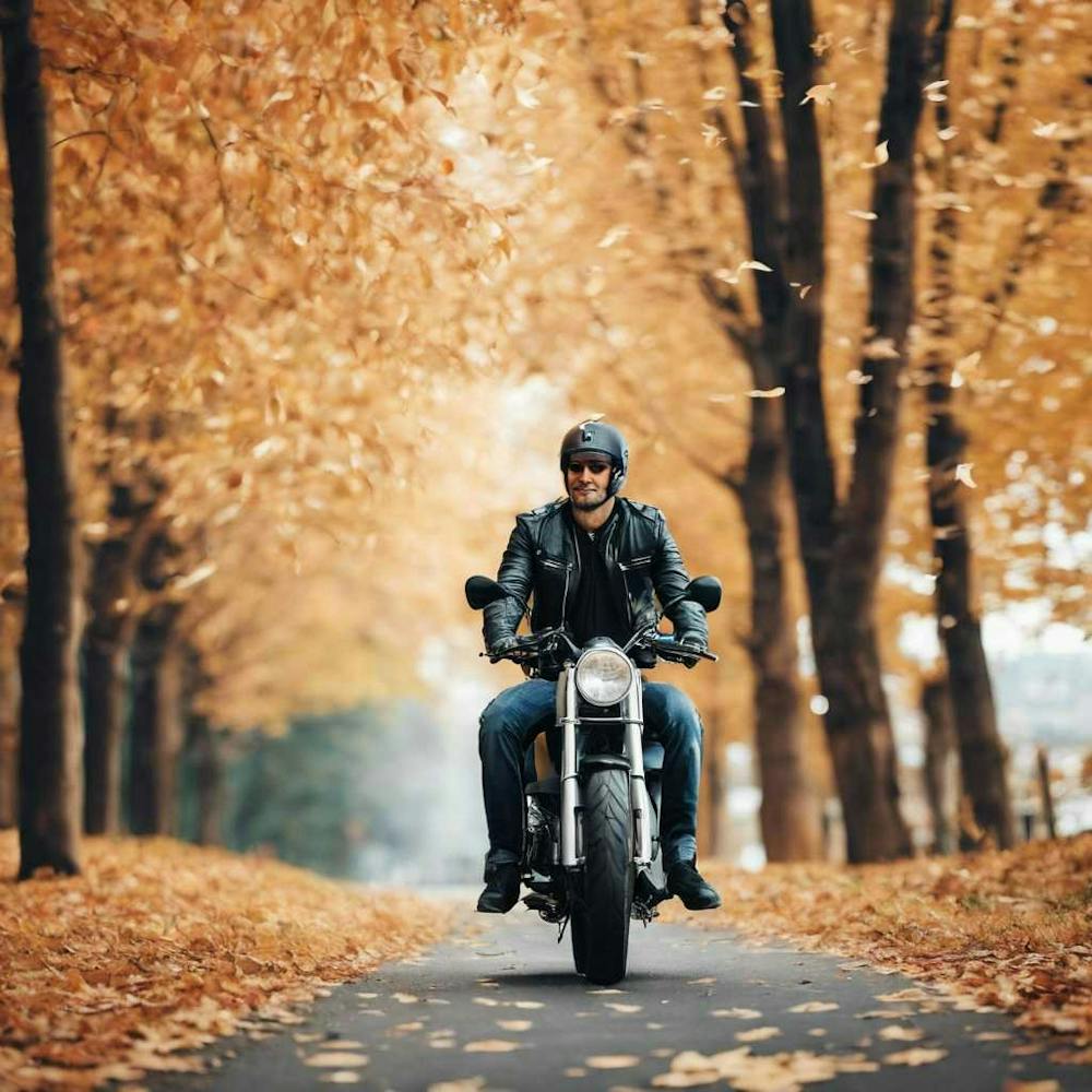 Motorcycle Rider In Autumn
