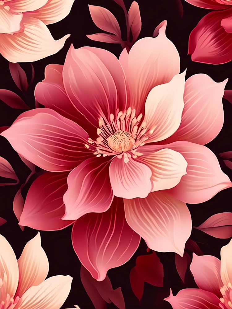 Pink Flowers On A Black Background 1