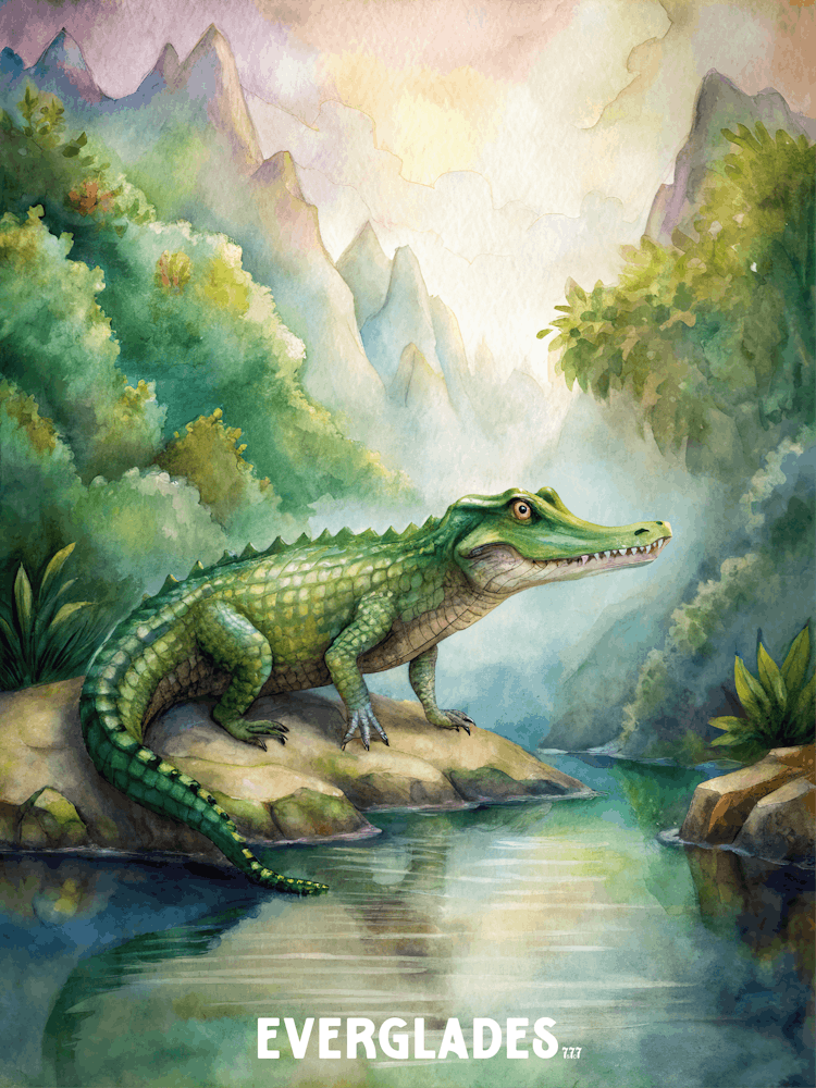 Everglades Crocodile National Park Watercolor Painting