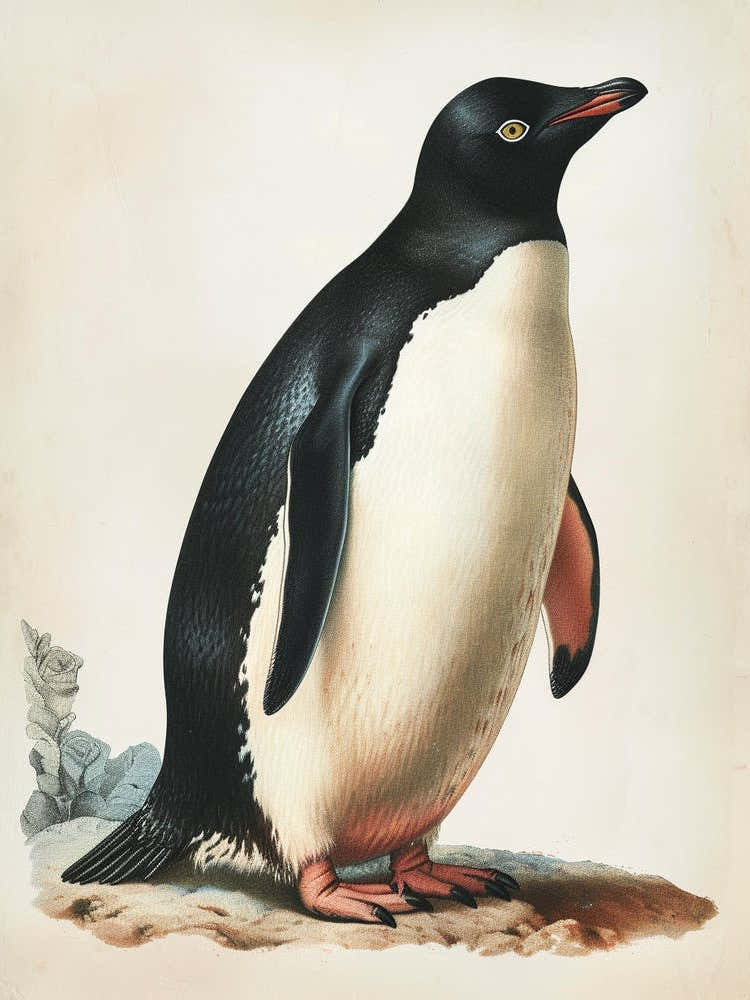Adlie Penguin Zavodovski Island Vintage Botanical Painting 2
