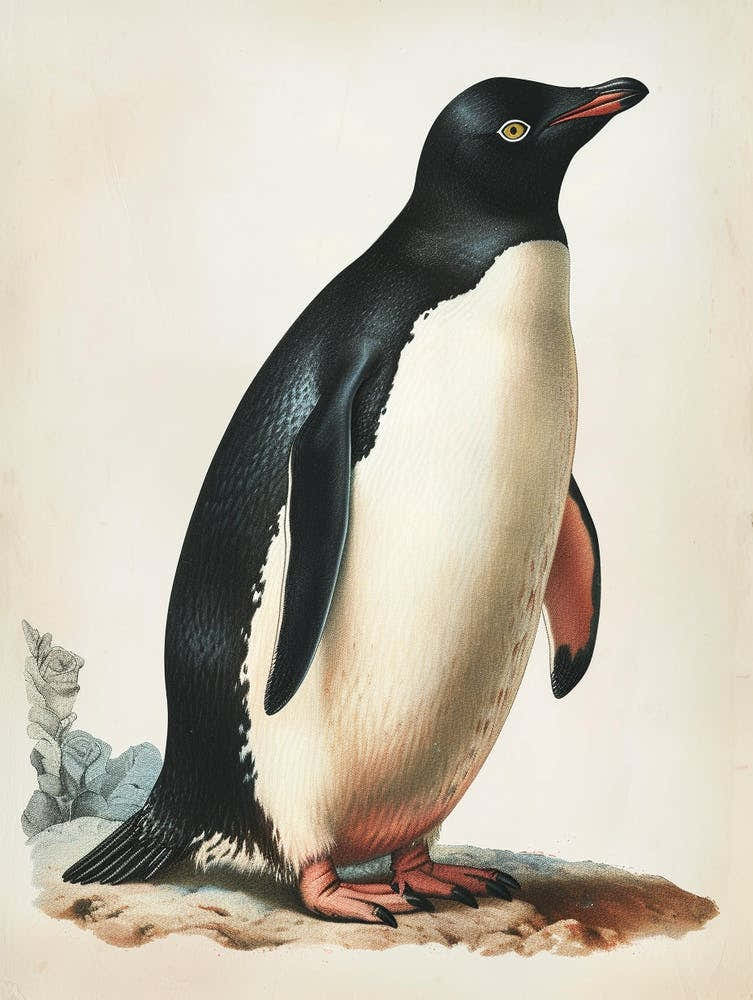 Adlie Penguin Zavodovski Island Vintage Botanical Painting 2