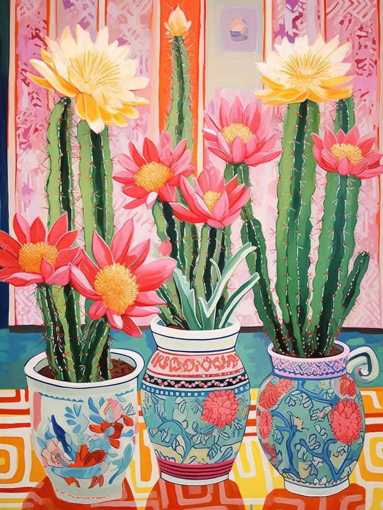 Cactus Painting Maximalist Still Life Trichocereus Cactus 3