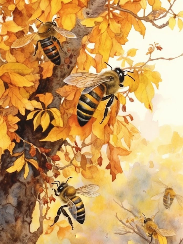 Honey Bee Dance Beehive Watercolour Illustration 1