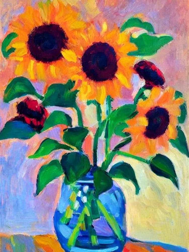 Sunflower Floral Abstract Block Colour 2 1 Flower