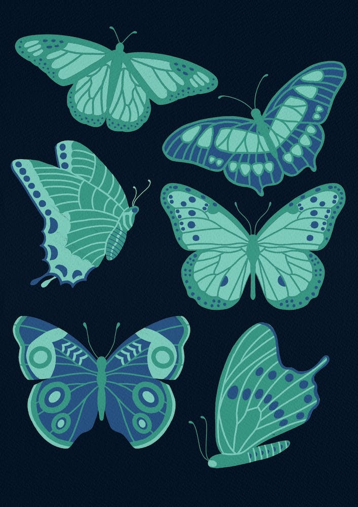 Texas Butterflies   Green And Blue On Navy