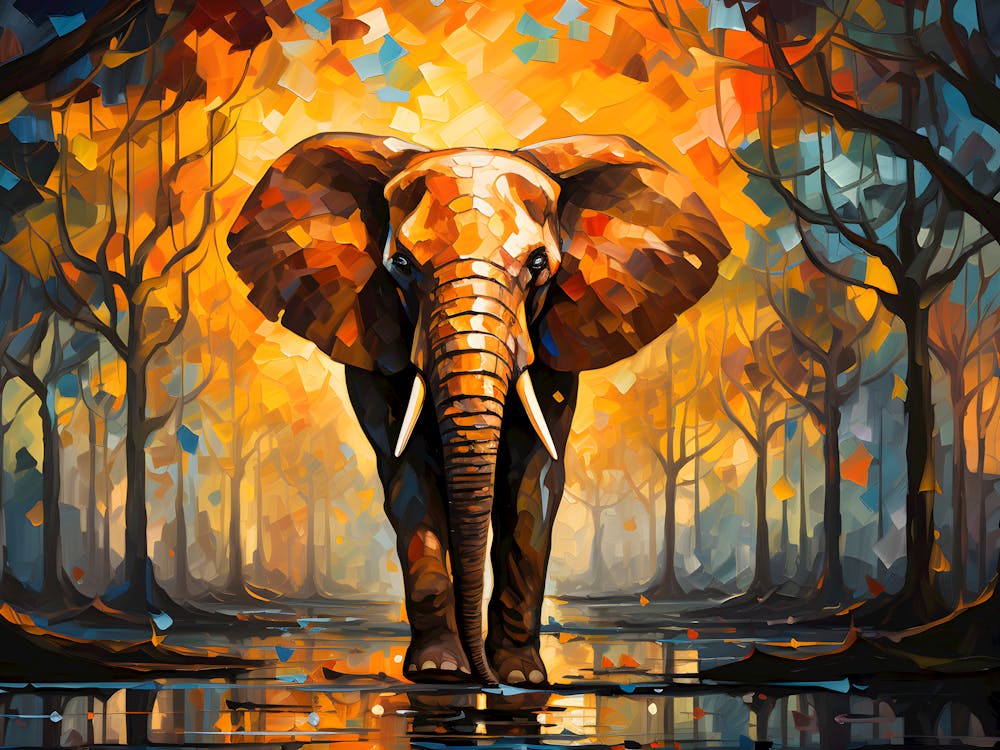Elephant Abstract Canvas Art – Vibrant Forest Wall Decor – Nature-Inspired Home Decor – Wildlife-Inspired Painting for Living Room – Unique Animal Art Gift