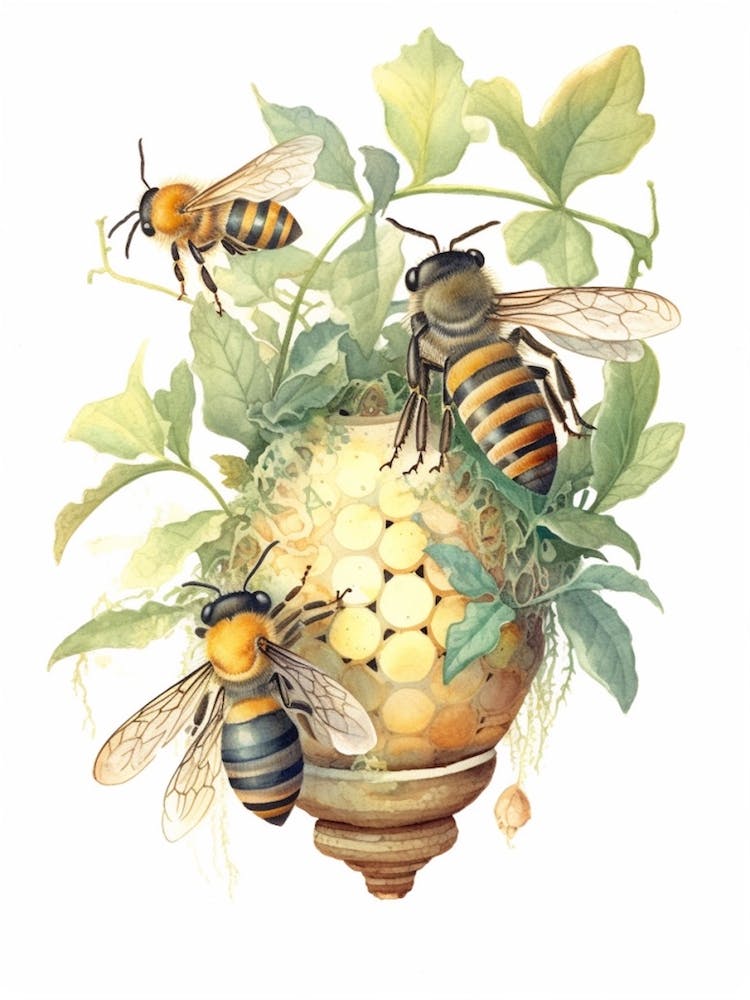 Sweat Bee Parasite Bee Beehive Watercolour Illustration 2