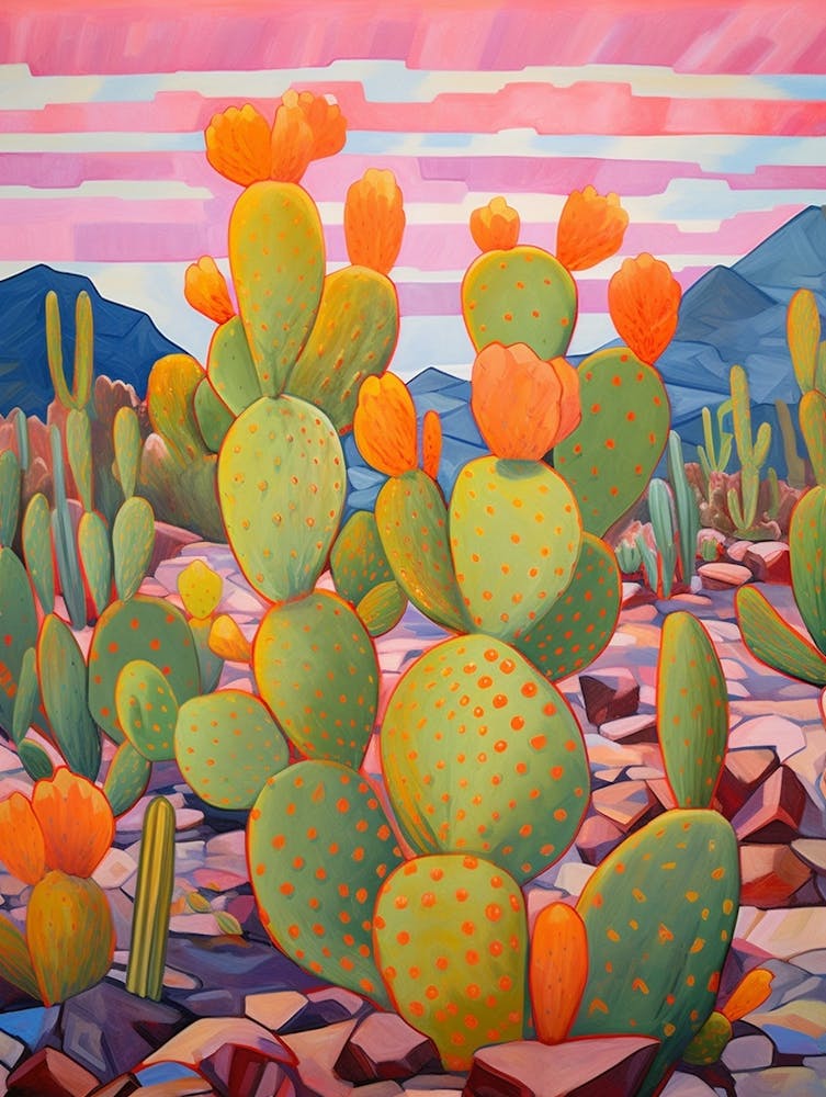 Cactus In The Desert Painting Opuntia Fragilis
