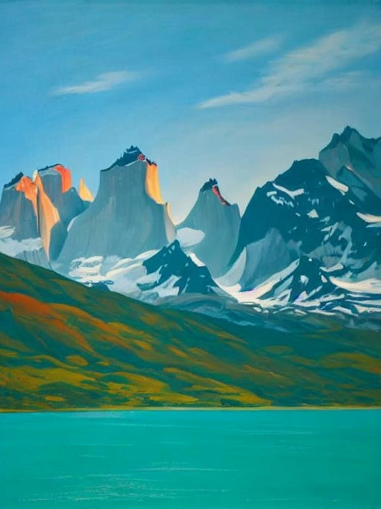 Torres Del Paine National Park Chile Blue Oil Painting 1 